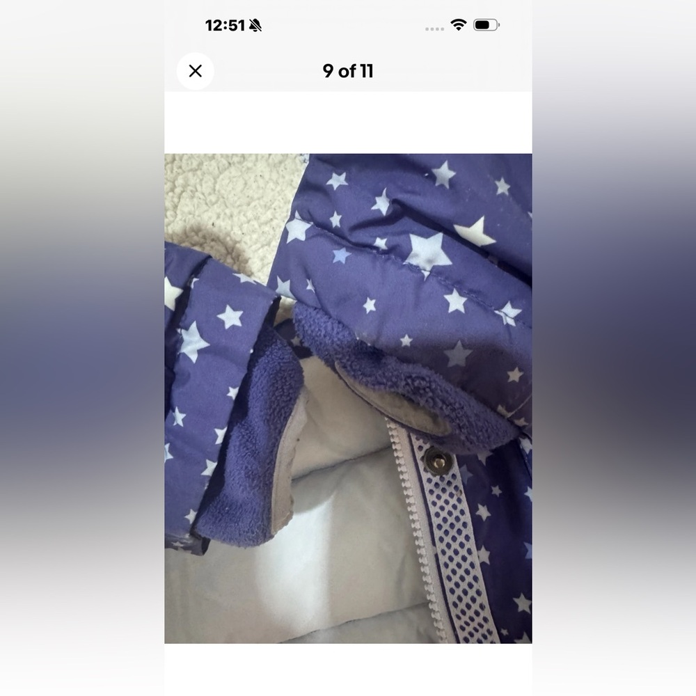 LANDS END GIRLS DOWN WINTER JACKET Sz S 7-8 Hooded Purple Stars - Picture 8 of 9